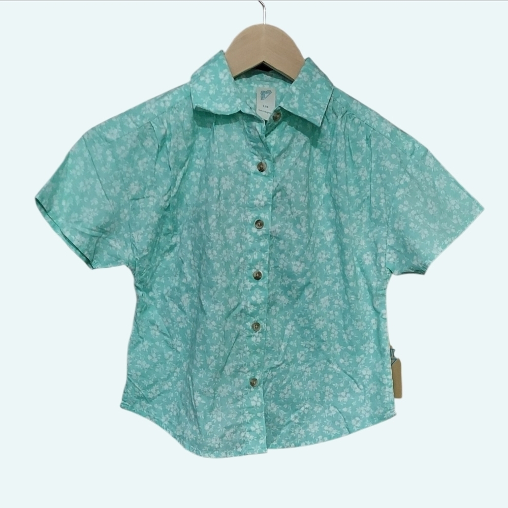 NWT thereabouts Beach Glass Floral Short-Sleeve Shirred Camp Shirt S 7/8